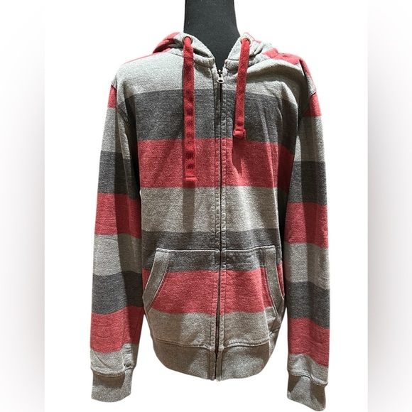 Knickerbocker Men’s Gray Red Striped Full Zip Hoodie Sweatshirt Size Medium - Picture 1 of 6